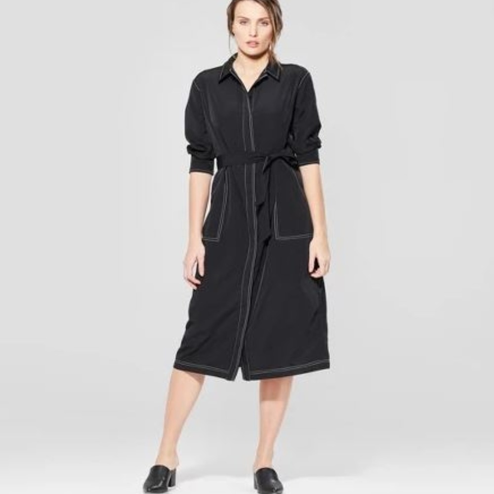 Prologue Long Sleeve Collared Midi Dress